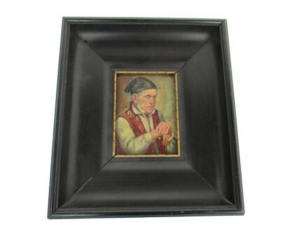 Miniature Oil Painting on Wood Framed Old man Signed M. Roth Lovely