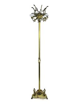 Mid Century Modern Cast Brass Hall Tree Coat Hat Rack Marble Base Marble Piece Eyecatcher Stunning