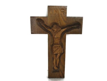Hand Carved Wood Hanging Crucifix Cross Wooden Corpus Jesus Christ Corpus Christi Folk art