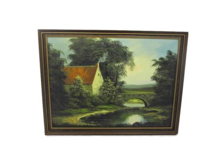 Oil Painting Framed Polder Landscape Flanders Creek Lovely