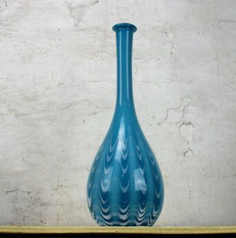 Vintage XL Blue Glass Genie Bottle Decanter Decorative Funky Abstract Pop Art