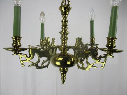 Vintage Chandelier Reindeer Deer Figurines Figures 4 Lights arms Brass Christmas