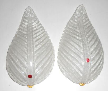 Pair Huge XL Vintage Barovier Rugiadoso Leaf Wall Sconce Shades Murano
