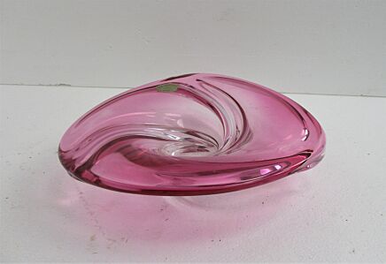 Val St Lambert Cranberry red Bowl Dish Centerpiece Basket Swirled art Glass Marked