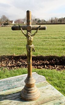 Antique Wooden 18th Century Standing Crucifix Cross Church Altar Jesus Christ