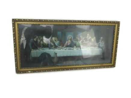 XL Vintage Wooden  gorgeous Wooden Plaster Frame Jesus Christ Last Supper Iconic Print Art Deco