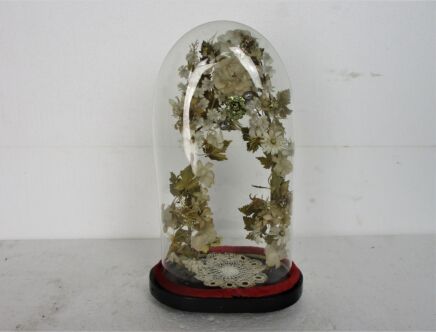 65 Small Antique 1800 Victorian French Bridal Wedding Dome Silk Flowers