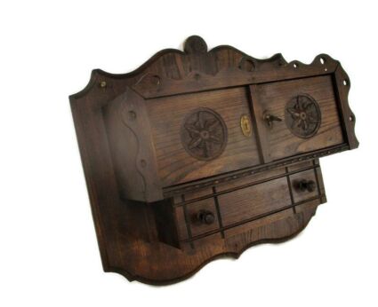 Stunning Wooden Apothecary Bathroom Medicine Wall Kitchen Cabinet Hand Carved Etched Wood Antique