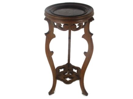 Hand Carved Wood Marble Top 2 Tier Plant Flower Bonsai Stand Side Table Pedestal
