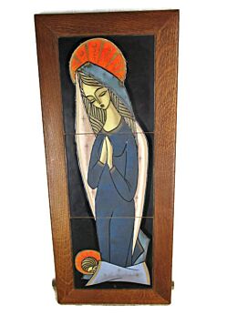 Virgin Mary Infant Child Madonna Ceramic Wall Tile Plaque Art hanging Belgium