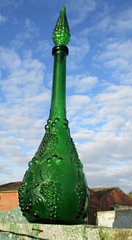 Vintage Empoli Green Pressed Glass Genie Bottle Stopper Decanter Grapes