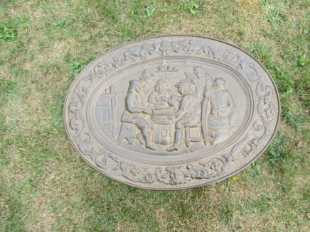 Vintage Copper Wall Plate Decorative Breughel style Handmade Oval Dragons