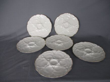 Set of 6 Oyster Plates Porcelain White with Gold Rim Germany Hutchenreuther Vintage Seafood Plates