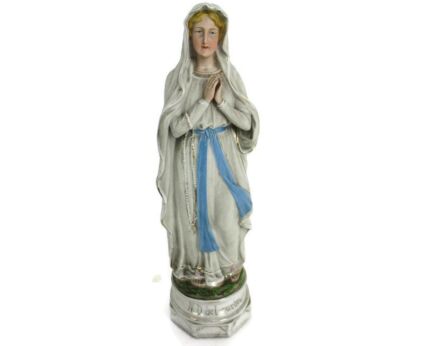 Vintage Porcelain Bisque Statue Virgin Mary Our Lady of Lourdes French 12.59"