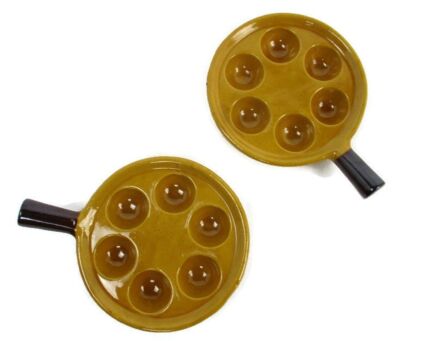 Pair French Escargots Snail Plates Dishes Terra Cotta Brown Stylish