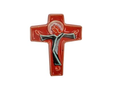 Mid Century Modern Ceramic Crucifix Corpus Jesus Christ Orange Era Amphora Perignem
