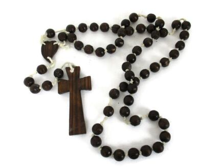 Large Vintage Rosary Wooden Beads Wall Hanging Priest Nun Service Domino