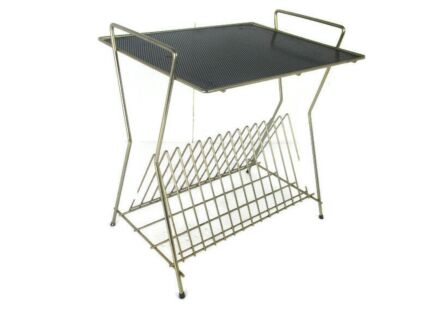 Atomic Perforated Wire Iron   Cart Trolley Music Albums Side Table Mid Century Modern French Mathieu Mategot