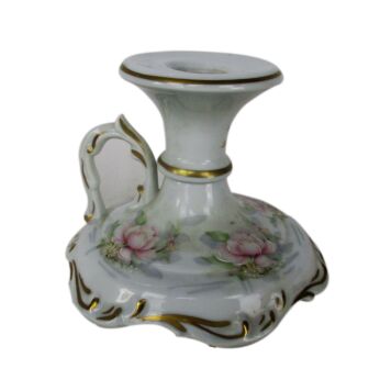 French Limoges Porcelain Candle Holder Candlestick Flowers Marked Lovely
