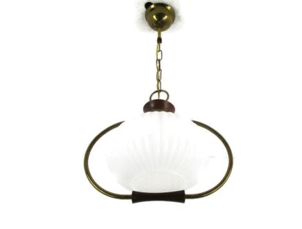 Danish Modern Chandelier Pendant Teak Brass Opaline Glass Atomic Louis Kalff