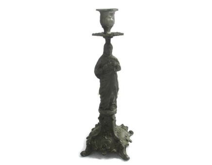 Faux brass Spelter Vintage Candle Holder Ornate Jesus Christ Holy Heart Sacred Heart