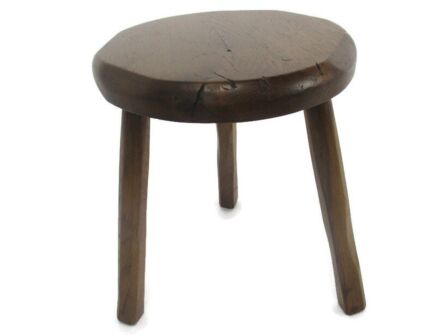 Antique  Hand Carved wood Tripod Milking Stool Pedestal Table Pedestal Barn Style