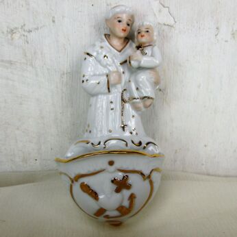 Holy Water Font Porcelain Bisque Wall Hanging Vessel HTF Saint Anthony Infant