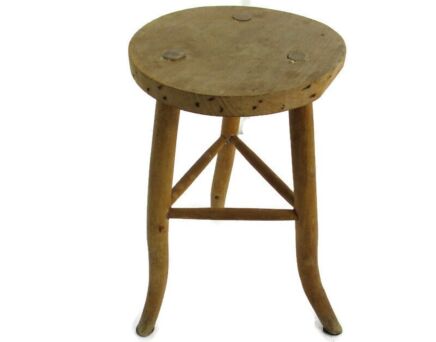 Antique Hand Carved wood Tripod Milking Stool Pedestal Table Plant stand Funky