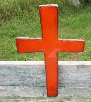 Mid Century Design Ceramic Modernist Crucifix Glazed Orange era Perignem Amphora