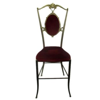 Vintage Chiavari Chair Brass Hollywood Regency Italian Red Fabric Ornate