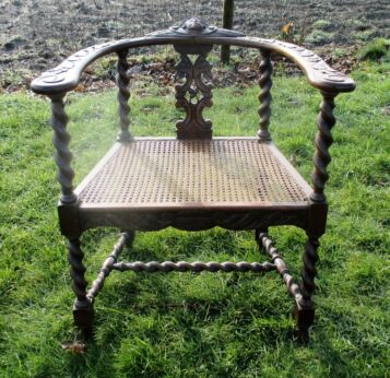 Antique Barley Twist Rush Seat Arm Chair Throne Ornate Carved Wood Head WOW
