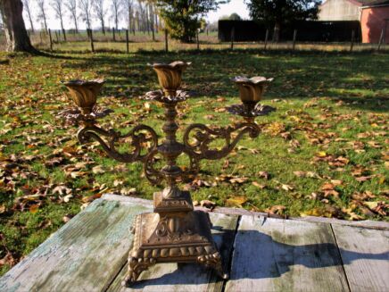 Vintage Brass Ornate 3 Arm Candle Holder Candelabra Etched brass Lovely