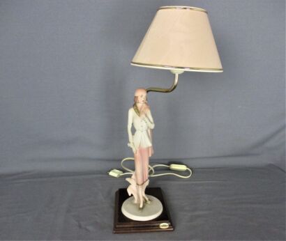 Italian Table Desk Nightstand Lamp  Art Deco Young Porcelain Figurine Lady Signed