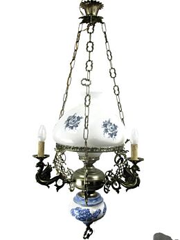 Gothic Dragons Delft Blue White Porcelain chandelier Hanging Lamp 4 Lights HTF