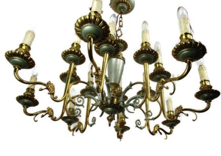 French Empire Chandelier Green Pale Tole Bronze Brass 16 Lights!! Roaring Lions