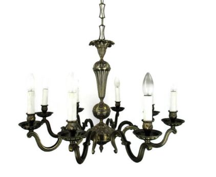 Large Vintage Ornate 8 Arms Lights Castle Chandelier Spelter Metal Flowers