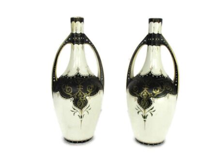 couple vases handles porcelain enamel Boch Freres Keramis BFK Gorgeous Rare Collector