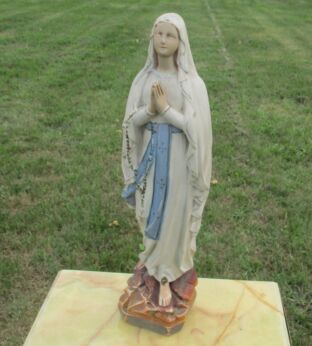 Large Vintage Chalkware Plaster Madonna Virgin Mary Statuette Monastery 25.39"