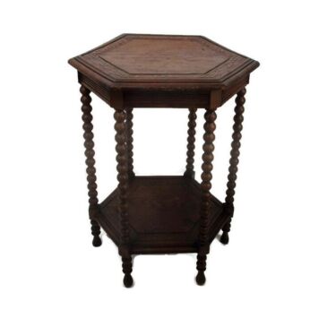 Hand Carved Wood Edwardian Bobbin Legs Display Coffee tea Wine Table Two tier
