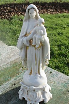 Antique Virgin Mary with Child Porcelain Statuette Vieux Bruxelles 19th Century