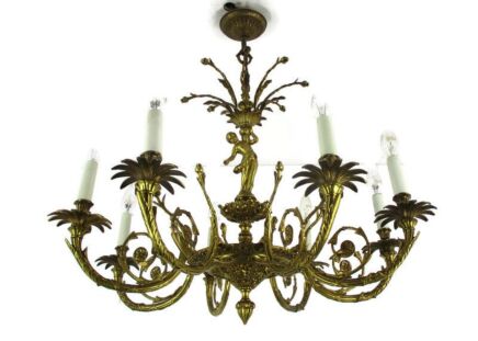French Gilded Bronze Chandelier Impressive Art Nouveau Putti 6 Lights H Regency