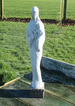 Vintage Virgin Mary Madonna with Child Plaster Statuette Chalk White B.S. signed
