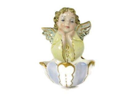 Italian Fontanini Ceramique Holy Water Font Angel Hand Painted Collector HTF Lovely