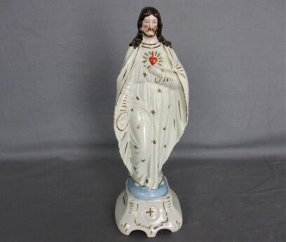 Antique  Statue Bisque Porcelain Jesus Christ Saviour Holy Sacred Heart Gorgeous