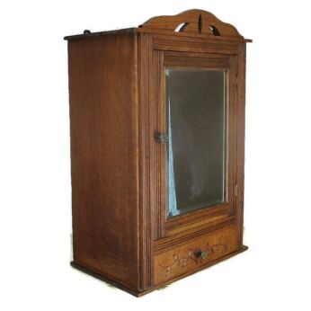 Large hand Carved Wood Oak Medicine Wall Cabinet Apothecary Beveled glass WOW