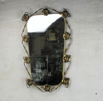 Hollywood Regency Wall Hanging Mirror ornate Flowers Twisted Brass Vintage