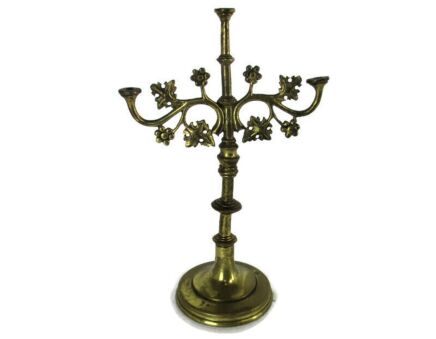 Small Brass Hollywood regency Floral Candle Holder Candelabra 3 arm Grapevine Leafs  Ornate