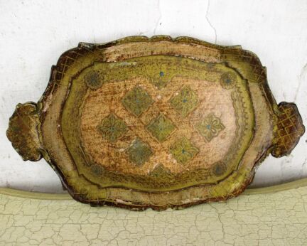 S Mid Century Hollywood Regency Florentine Serving Tray Resin Gold Italian Italy