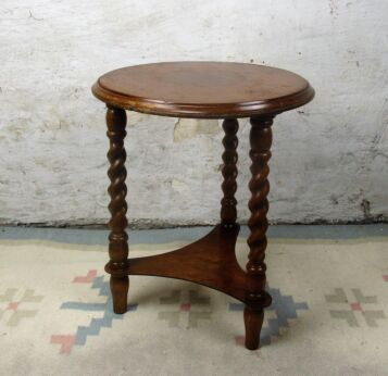 Two Tier Barley Twist Wooden Side Occasional Wine Table Pedestal Plant Stand