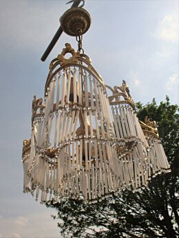 Vintage Opal Glass Tear Drops rod Chandelier Gorgeous Hollywood Regency